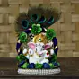 Polyresin Lord Ganesha Idol on Handcrafted Peacock Feather Floral Plate for Home and Car Dashboard
