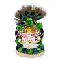 Polyresin Lord Ganesha Idol on Handcrafted Peacock Feather Floral Plate for Home and Car Dashboard