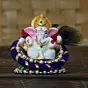 Polyresin Lord Ganesha Idol on Decorative Handcrafted Floral Plate for Home, Office and Car Dashboard