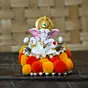 Polyresin Lord Ganesha Idol on Decorative Handcrafted Floral Plate for Home and Car Dashboard