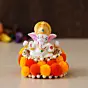 Polyresin Lord Ganesha Idol on Decorative Handcrafted Floral Plate for Home and Car Dashboard