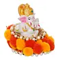 Polyresin Lord Ganesha Idol on Decorative Handcrafted Floral Plate for Home and Car Dashboard