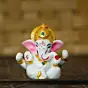 White Polyresin Lord Ganesha Idol with Golden Mukut