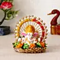 Lord Ganesha Idol On Floral Handicrafted Plate For Home/Temple/Office/Car Dashboard