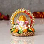 Lord Ganesha Idol On Floral Handicrafted Plate For Home/Temple/Office/Car Dashboard