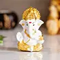 Gold Plated White Polyresin Ganesha Idol for Home, Temple, Office and Car Dashboard