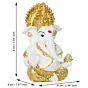 Gold Plated White Polyresin Ganesha Idol for Home, Temple, Office and Car Dashboard