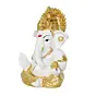 Gold Plated White Polyresin Ganesha Idol for Home, Temple, Office and Car Dashboard
