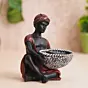 Red Black Polyresin Sitting Man Statue Carrying Basket in Hands Human Figurine Decorative Showpiece