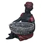 Red Black Polyresin Sitting Man Statue Carrying Basket in Hands Human Figurine Decorative Showpiece