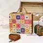 Women Moroccan Tiles Printed Suitcase Style Clutch Bag