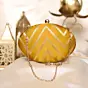Women Golden Zig-Zag Mustard Base Clutch