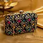 Women Black Sequins Floral Embroidery Party Clutch