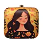 Women Yellow Girl And Birds Printed Clutch