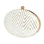 Woman White Embroidered Oval Clutch