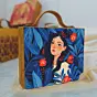 Women Blue Girl Printed Suitcase Style Clutch