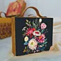 Women Black Floral Printed Suitcase Style Clutch