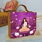 Women Girl With Lotus Printed Suitcase Style Clutch