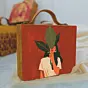 Women With Leaves Printed Suitcase Style Clutch