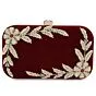 Women Hand Embroidered Maroon Box Clutch Bag Purse 