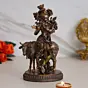 Lord Krishna Playing Flute with Cow Cold Cast Bronze Resin Decorative Figurine