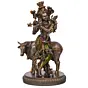 Lord Krishna Playing Flute with Cow Cold Cast Bronze Resin Decorative Figurine