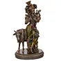 Lord Krishna Playing Flute with Cow Cold Cast Bronze Resin Decorative Figurine