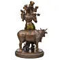 Lord Krishna Playing Flute with Cow Cold Cast Bronze Resin Decorative Figurine