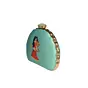 Women Blue Durga Printed D-Shape Clutch