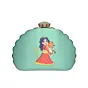 Women Blue Durga Printed D-Shape Clutch