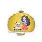 Women Yellow Durga Printed D-Shape Clutch