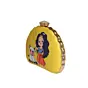 Women Yellow Durga Printed D-Shape Clutch