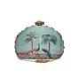 Women Peacock Pattern Printed D-shape Clutch
