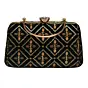Women Black Embroidered Party Clutch