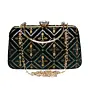 Women Black Embroidered Party Clutch