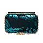 Women Black and Blue Sequins Fabric Party Clutch