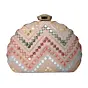Women Baby Pink Zig Zag Embroidery D-Shape Party Clutch