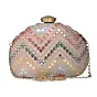 Women Baby Pink Zig Zag Embroidery D-Shape Party Clutch