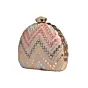 Women Baby Pink Zig Zag Embroidery D-Shape Party Clutch