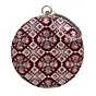 Woman Maroon And Pink Floral Embroidery Round Clutch