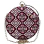 Woman Maroon And Pink Floral Embroidery Round Clutch