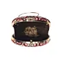 Woman Maroon And Pink Floral Embroidery Round Clutch