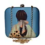 Women Blue Portrait Printed Clutch