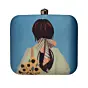 Women Blue Portrait Printed Clutch