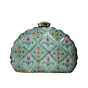 Woman Blue Sequins Embroidery D-shape Clutch