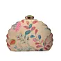 Women Beige Sequins Embroidered D-shape clutch