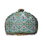 Woman Blue Sequins Embroidery D-shape Clutch