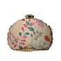 Women Beige Sequins Embroidered D-shape clutch