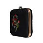 Woman Black And Red Floral Embroidery Clutch