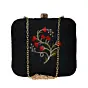 Woman Black And Red Floral Embroidery Clutch